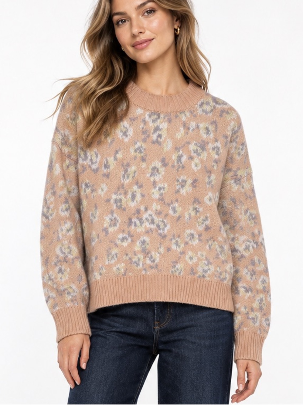 Black Tape Pastel Leopard Print Relaxed Crewneck Sweater XS Pink Purple White